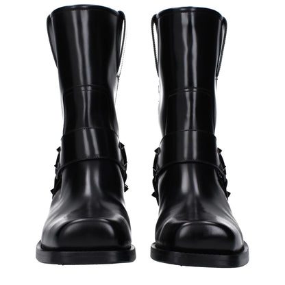 Valentino Garavani Black Leather Ankle Boots with Studs