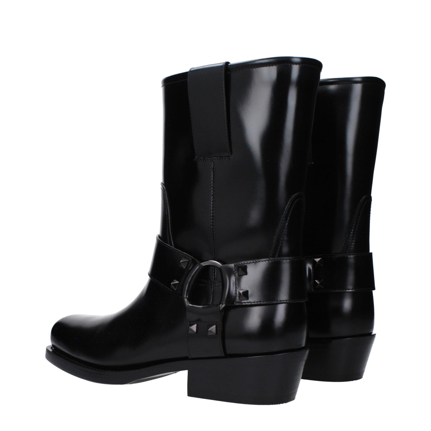 Valentino Garavani Black Leather Ankle Boots with Studs