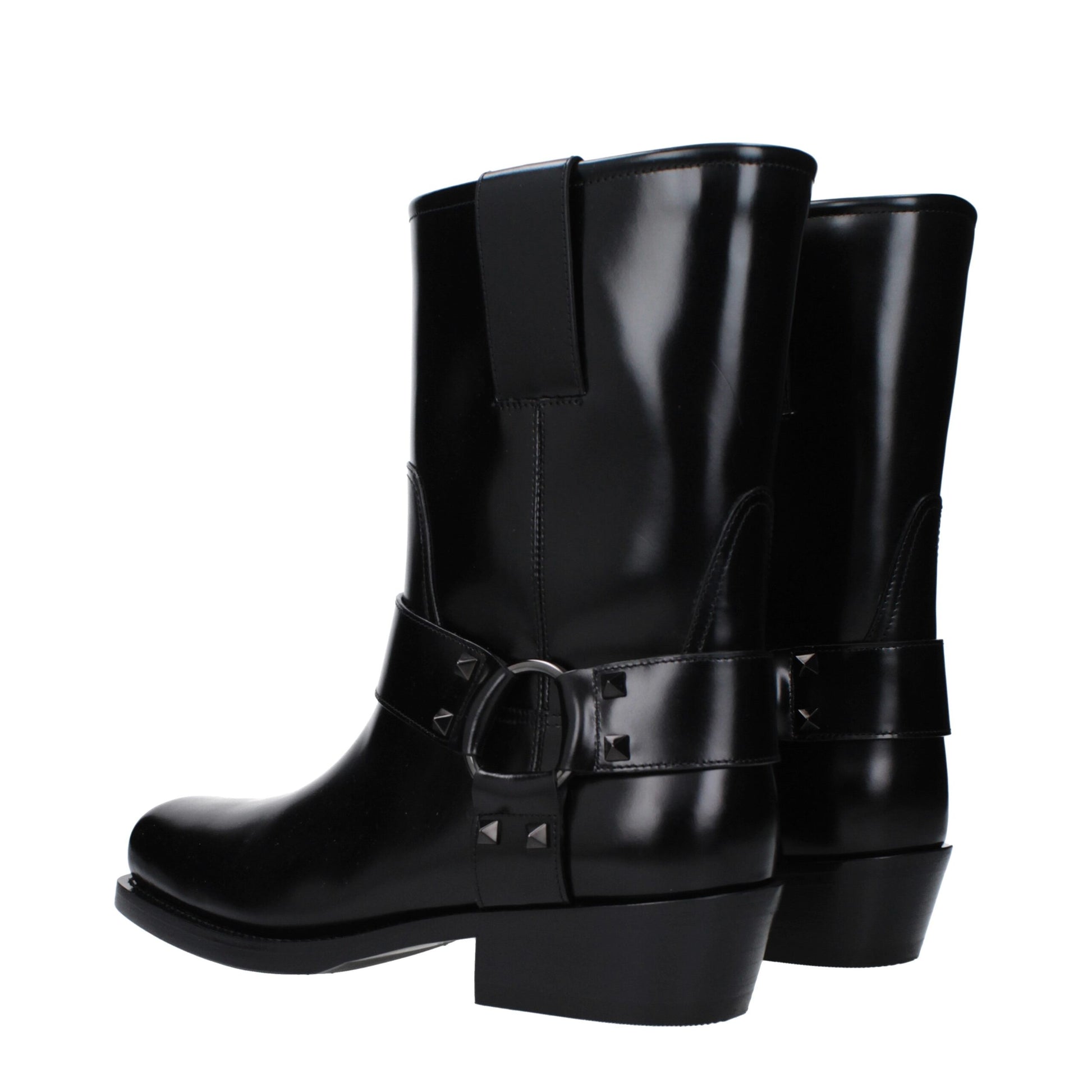 Valentino Garavani Black Leather Ankle Boots with Studs