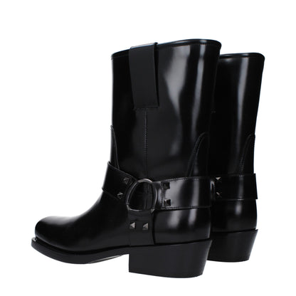 Valentino Garavani Black Leather Ankle Boots with Studs