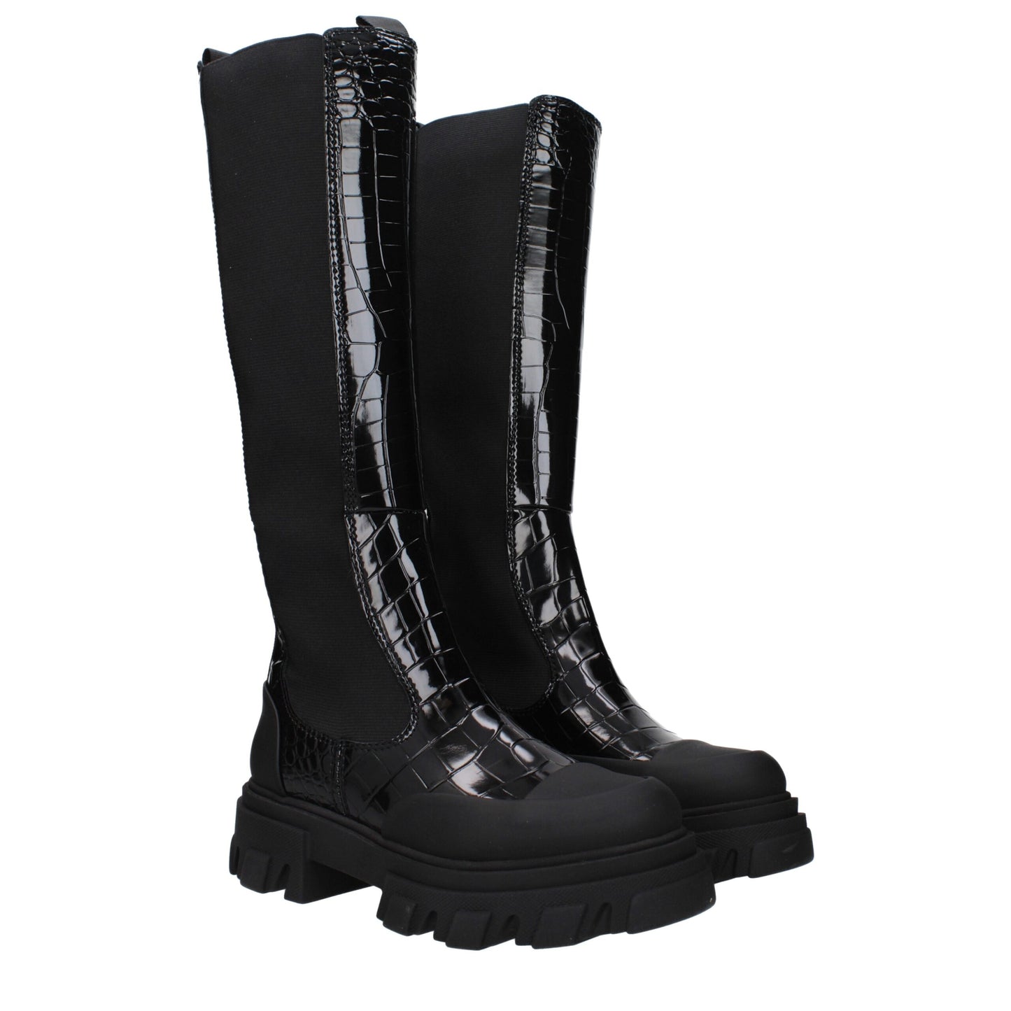 Ganni Black Leather Boot - Stylish Mid Heeled Footwear