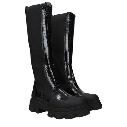 Ganni Black Leather Boot - Stylish Mid Heeled Footwear
