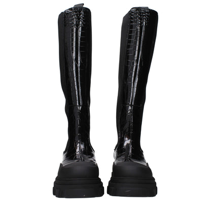 Ganni Black Leather Boot - Stylish Mid Heeled Footwear