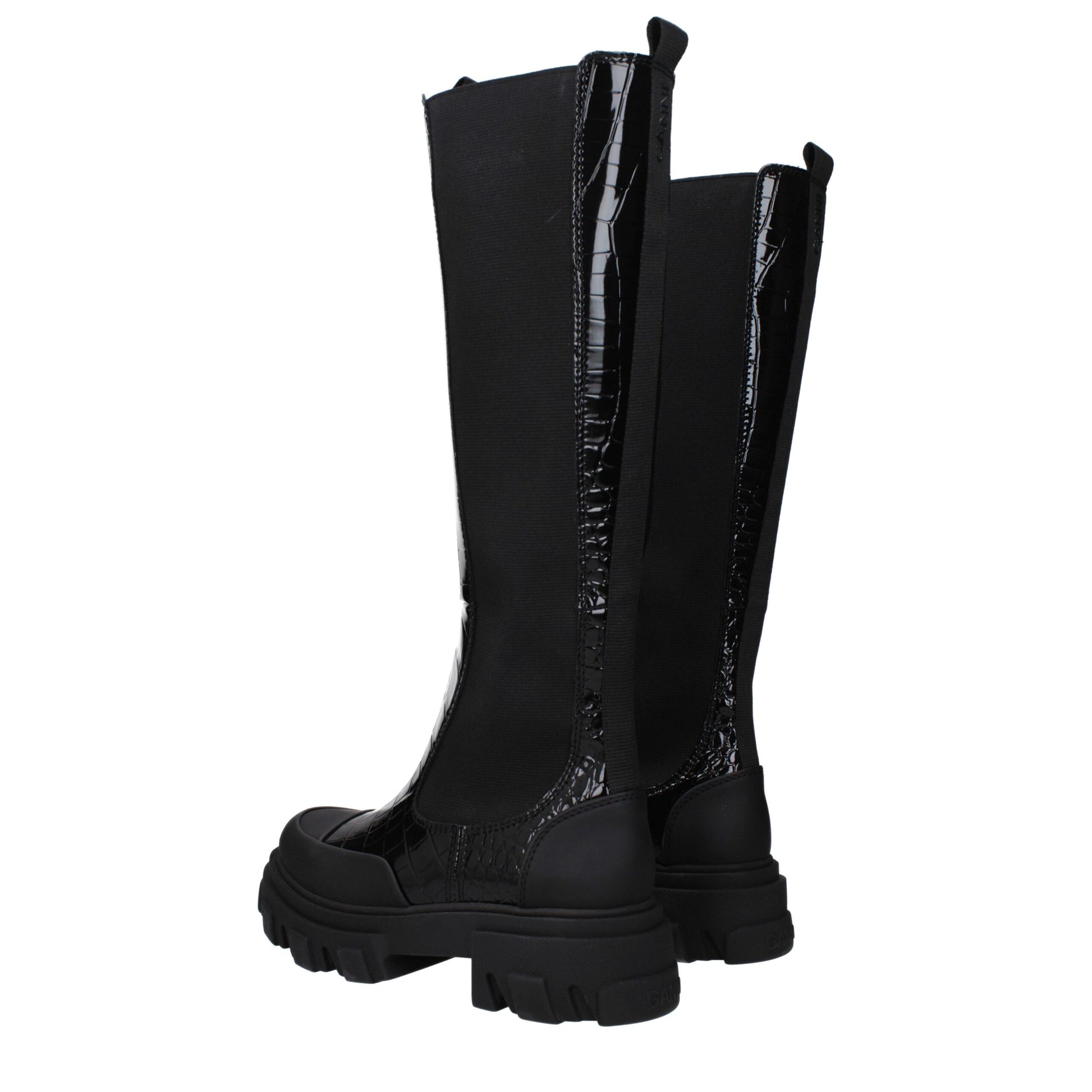Ganni Black Leather Boot - Stylish Mid Heeled Footwear