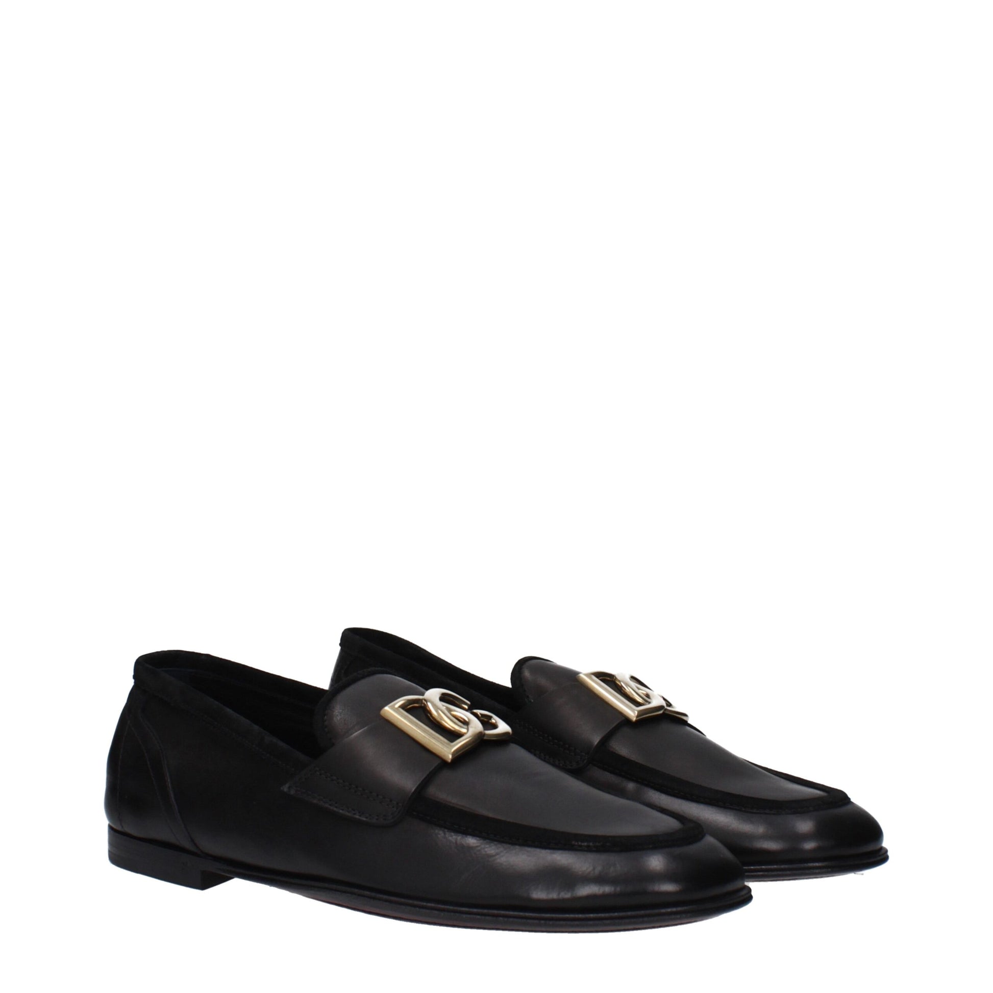 Dolce & Gabbana Black Leather Slip-On Loafers for Men
