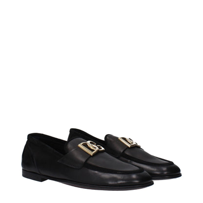 Dolce & Gabbana Black Leather Slip-On Loafers for Men