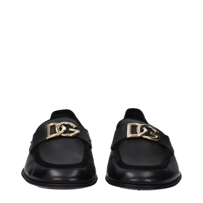 Dolce & Gabbana Black Leather Slip-On Loafers for Men