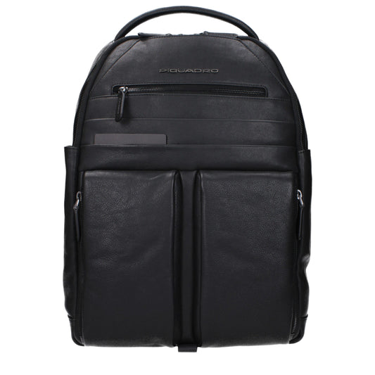 Piquadro Black Leather Backpack