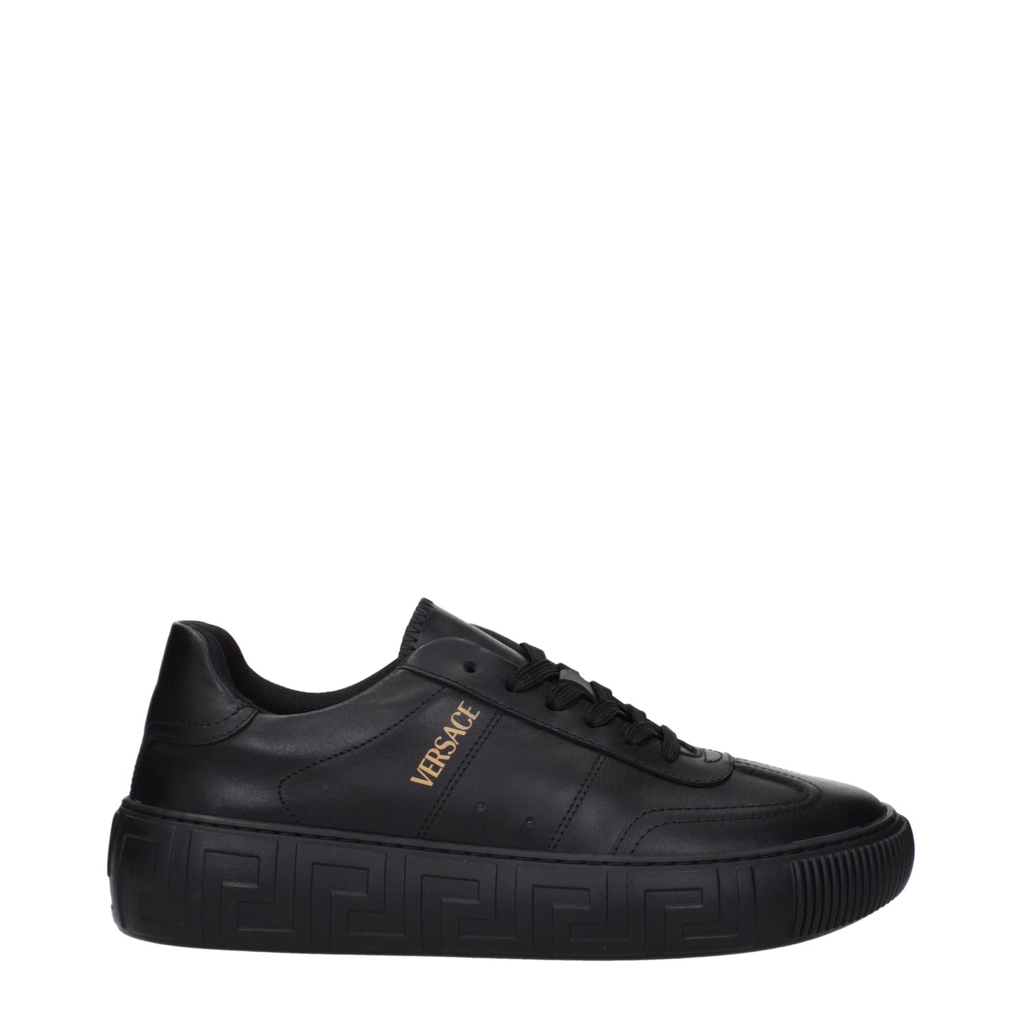 Versace Black Leather Low Tops - Casual Sneakers with Elegant Detailing