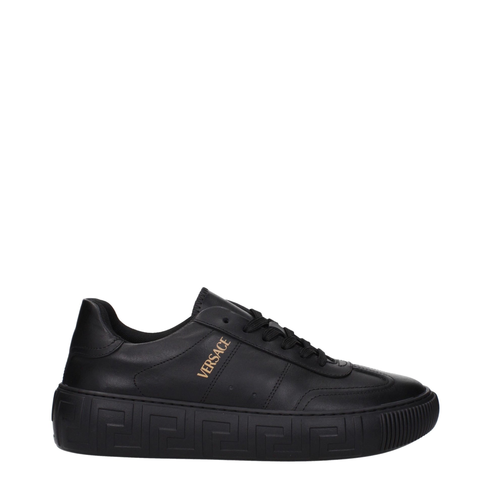Versace Black Leather Low Tops - Casual Sneakers with Elegant Detailing