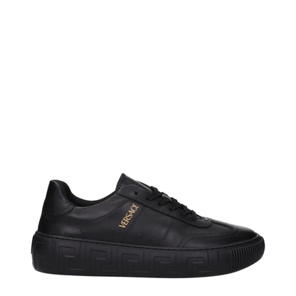 Versace Black Leather Low Tops - Casual Sneakers with Elegant Detailing