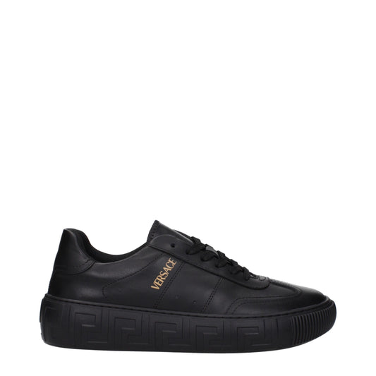 Versace Black Leather Low Tops - Casual Sneakers with Elegant Detailing