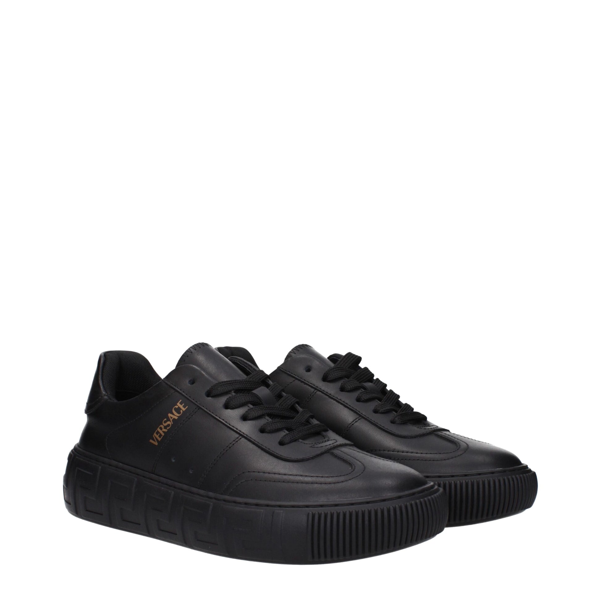 Versace Black Leather Low Tops - Casual Sneakers with Elegant Detailing