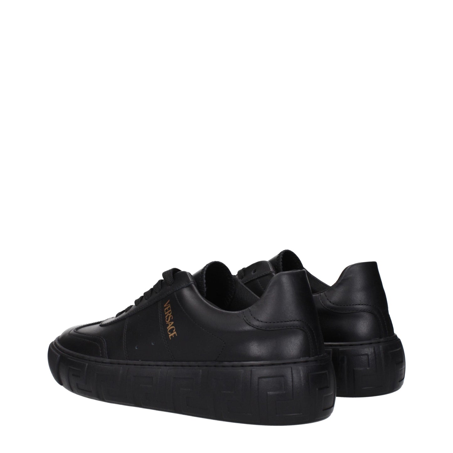 Versace Black Leather Low Tops - Casual Sneakers with Elegant Detailing