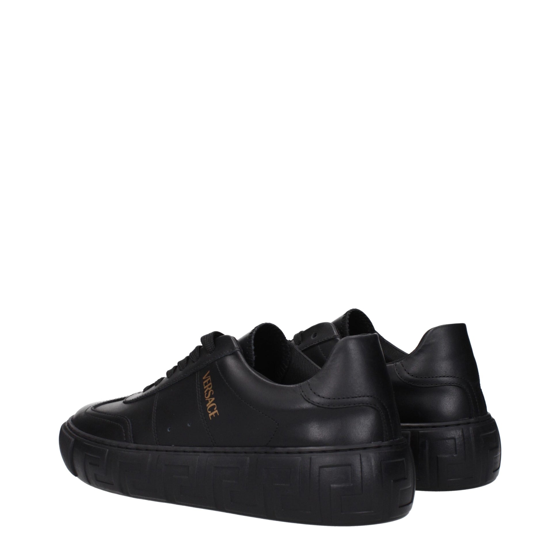 Versace Black Leather Low Tops - Casual Sneakers with Elegant Detailing