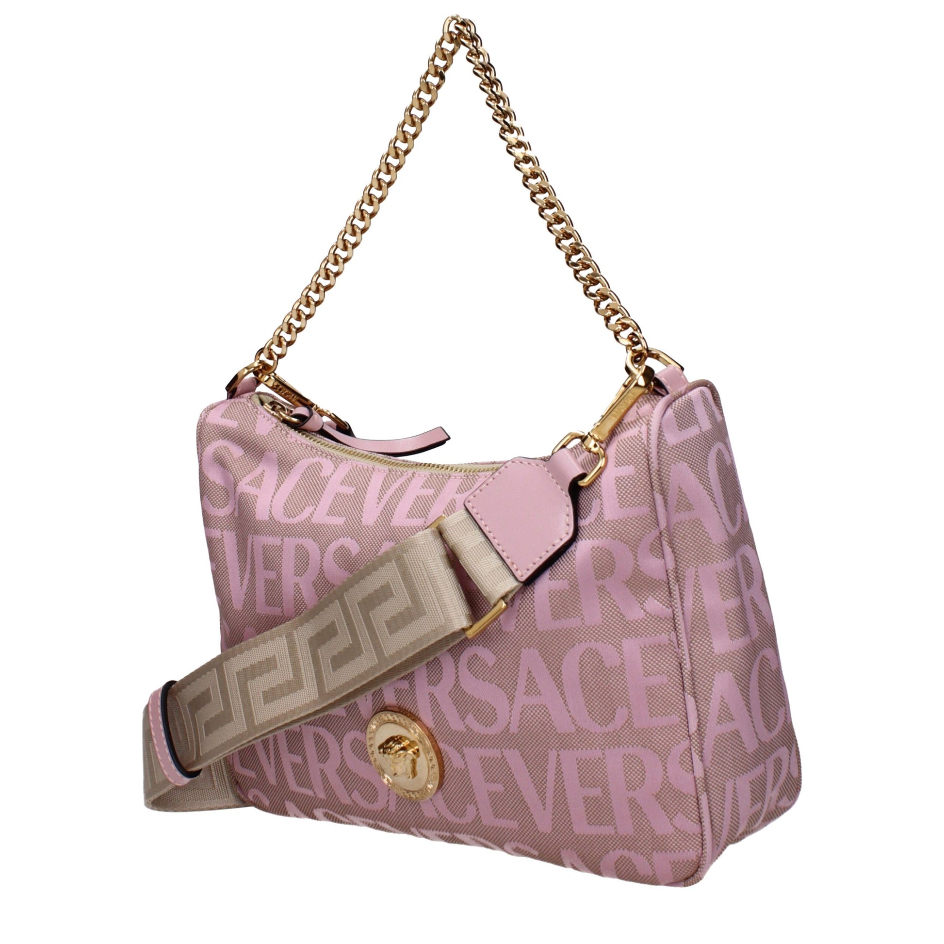 Versace Beige Fabric Handbag: Bold Elegance Redefined