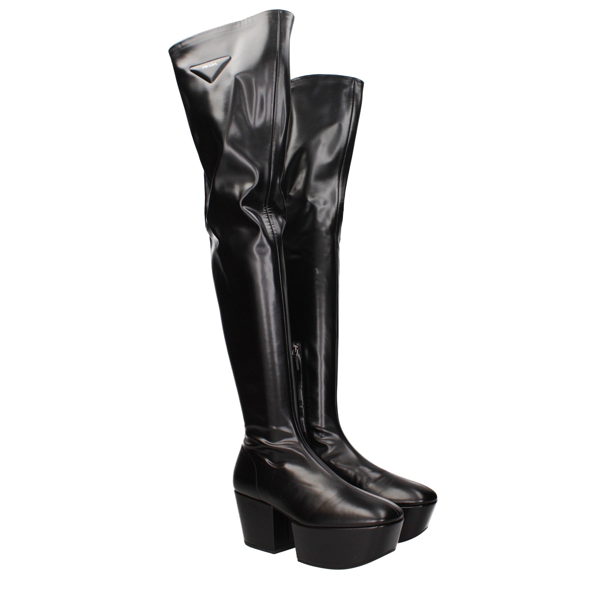 Prada Black Leather Over The Knee Boots
