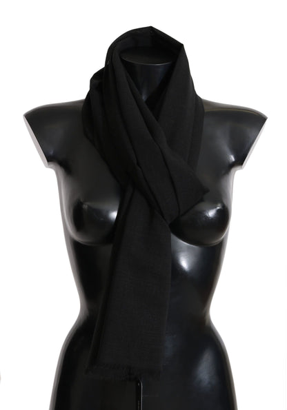  - Elegant Black Wool Blend Scarf