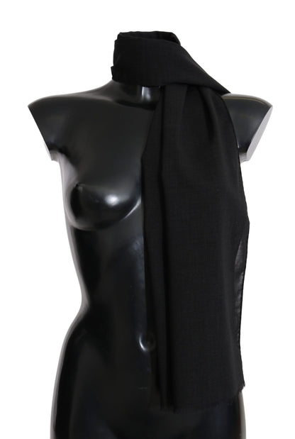  - Elegant Black Wool Blend Scarf