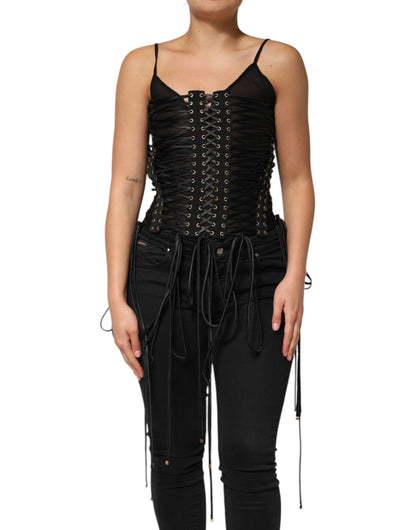 Dolce & Gabbana Black Eyelet Embellished Corset Top