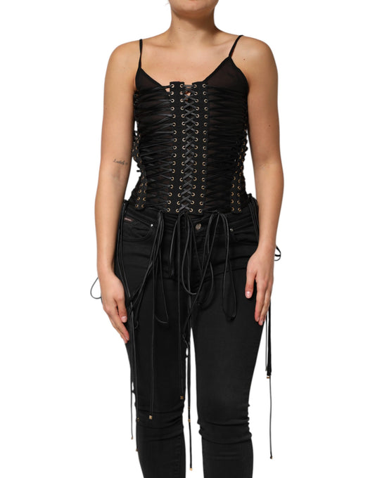 Dolce & Gabbana Black Eyelet Embellished Corset Top