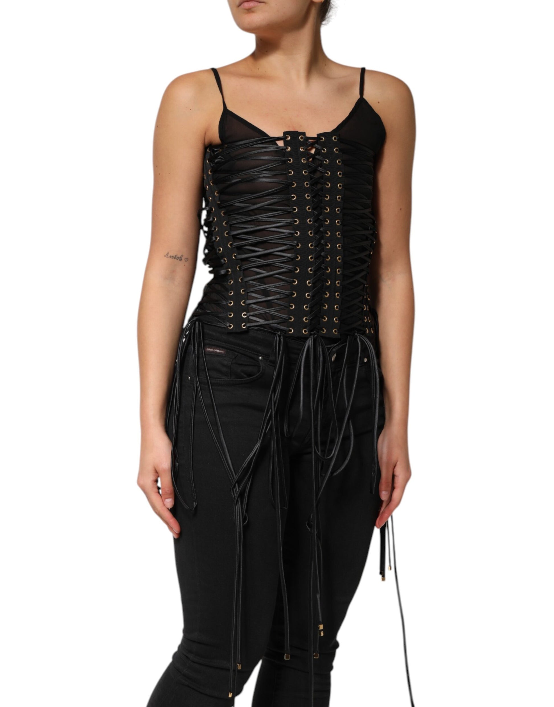 Dolce & Gabbana Black Eyelet Embellished Corset Top