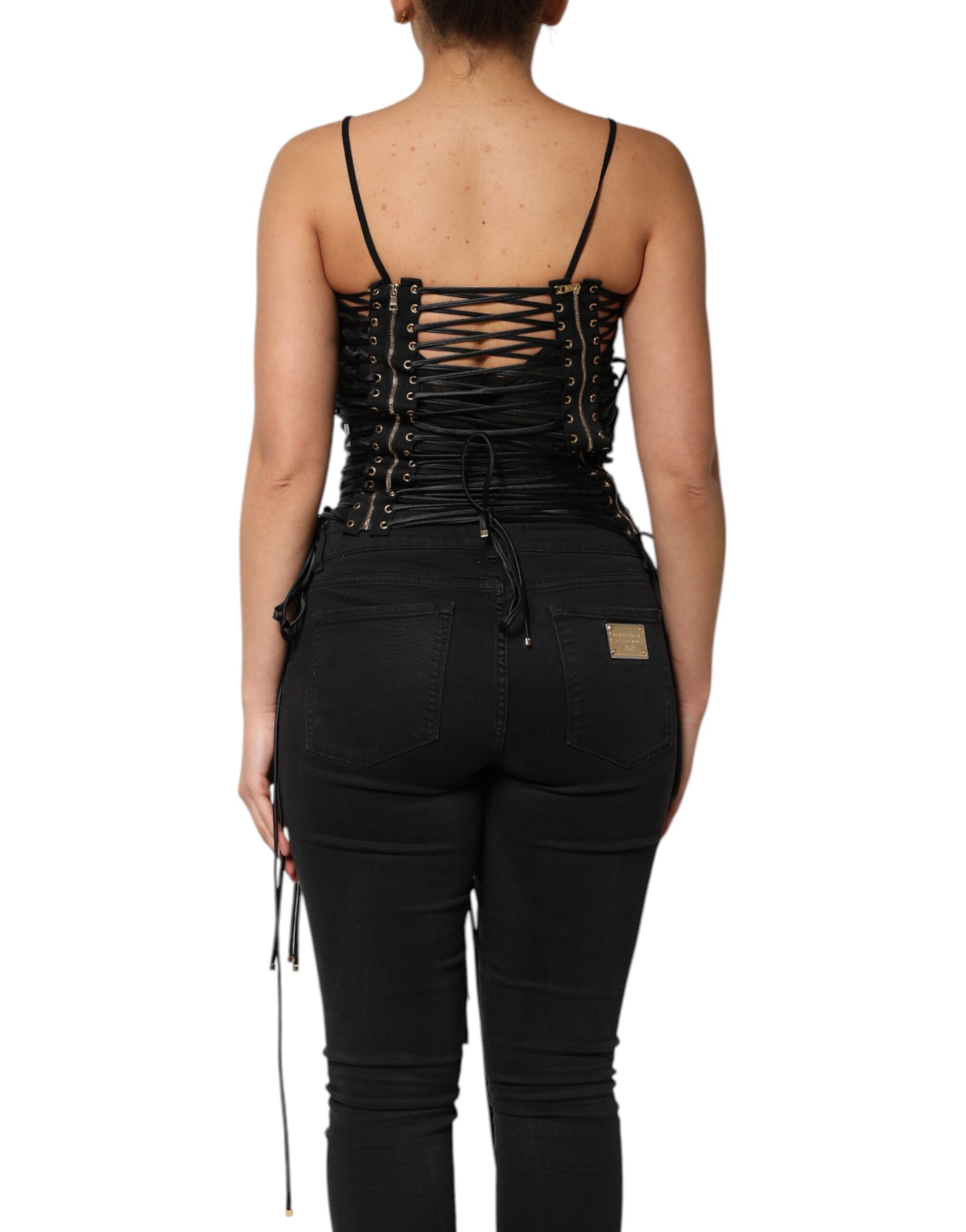 Dolce & Gabbana Black Eyelet Embellished Corset Top