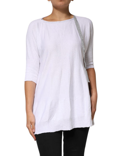 PINK MEMORIES White Cotton Short Sleeves Round Neck Blouse Top