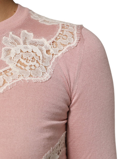 Dolce & Gabbana Pink Floral Lace Detailing Cardigan Sweater