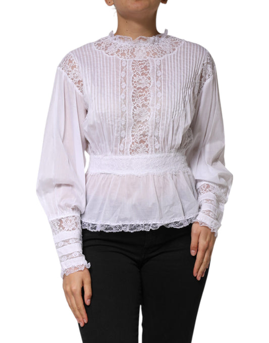 Dolce & Gabbana White Floral Lace Long Sleeves Top
