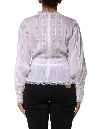 Dolce & Gabbana White Floral Lace Long Sleeves Top