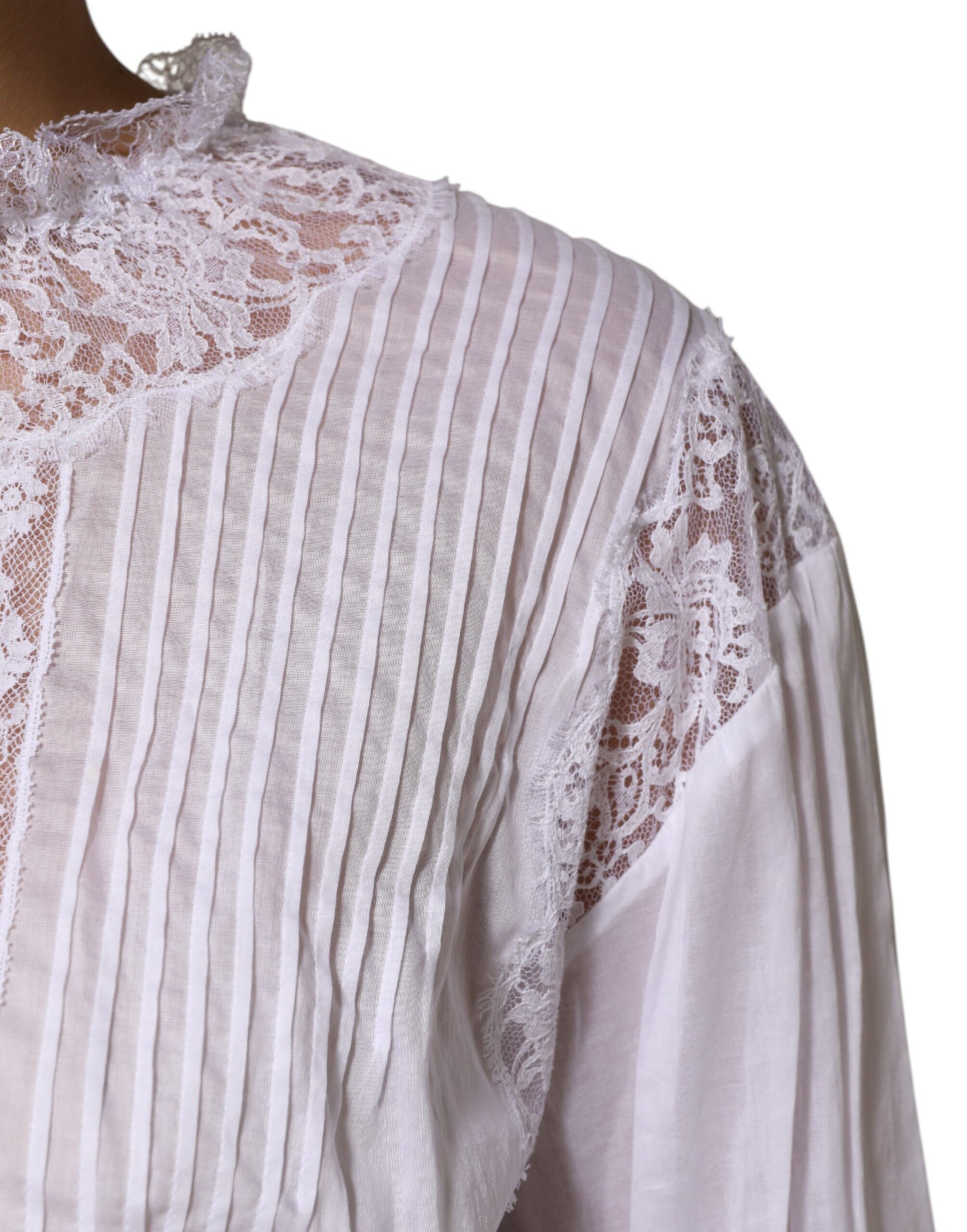 Dolce & Gabbana White Floral Lace Long Sleeves Top