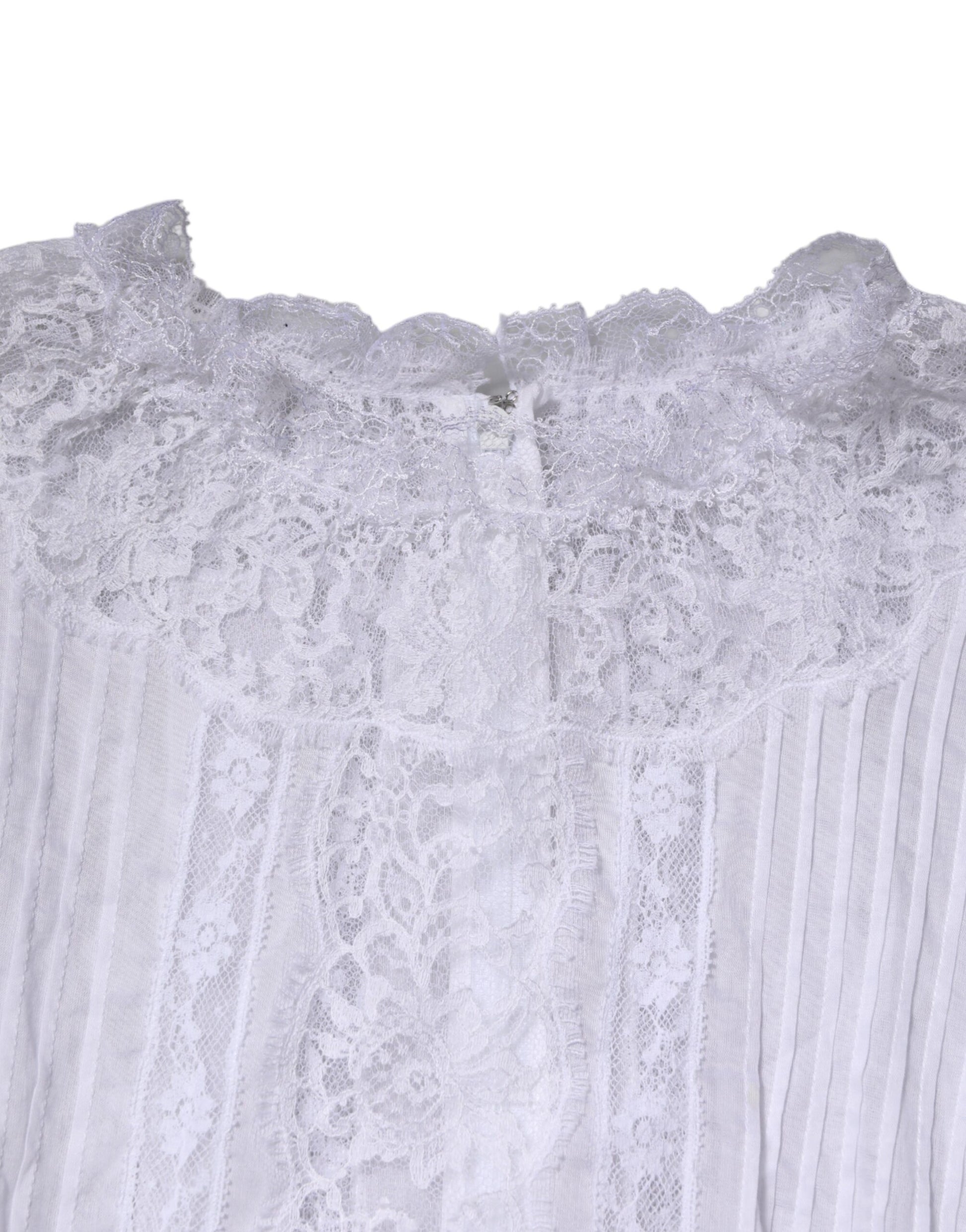 Dolce & Gabbana White Floral Lace Long Sleeves Top