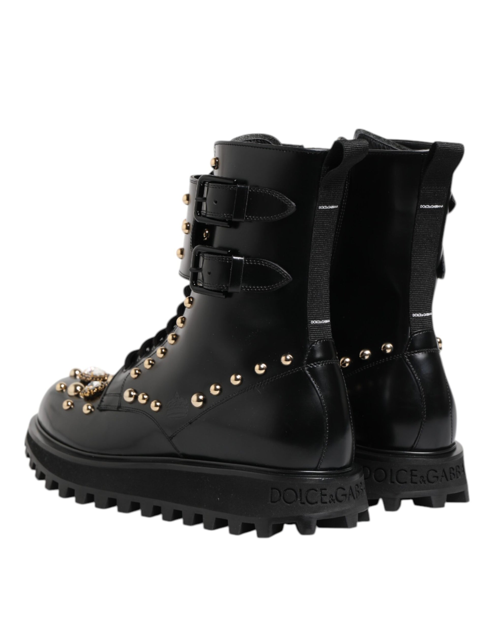 Dolce & Gabbana Black Studded Lace Up Mid Calf Boots