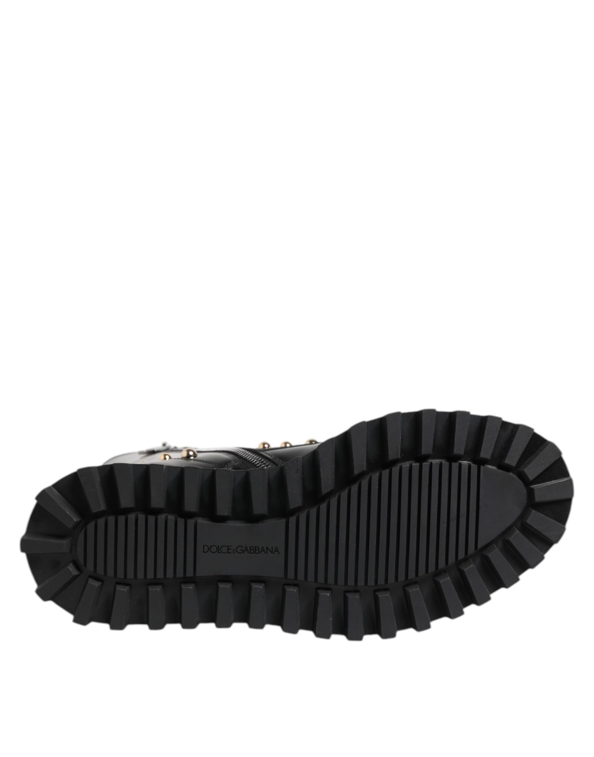 Dolce & Gabbana Black Studded Lace Up Mid Calf Boots
