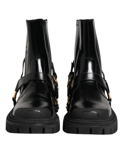 Dolce & Gabbana Black Leather Chelsea Men Short Boots