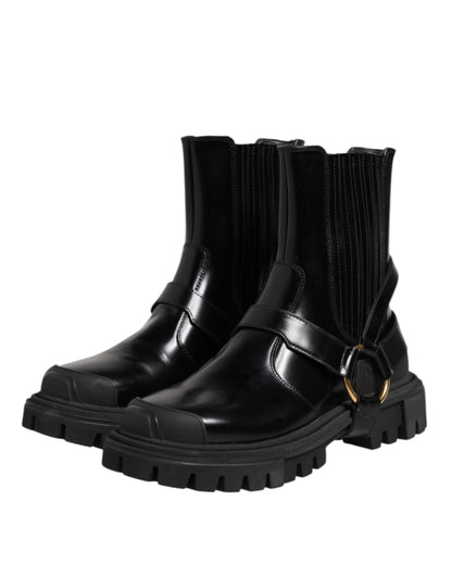 Dolce & Gabbana Black Leather Chelsea Men Short Boots
