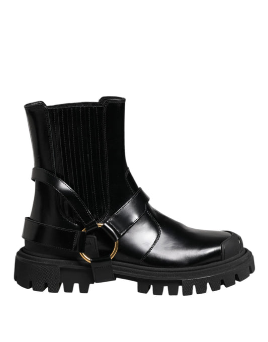 Dolce & Gabbana Black Leather Chelsea Men Short Boots