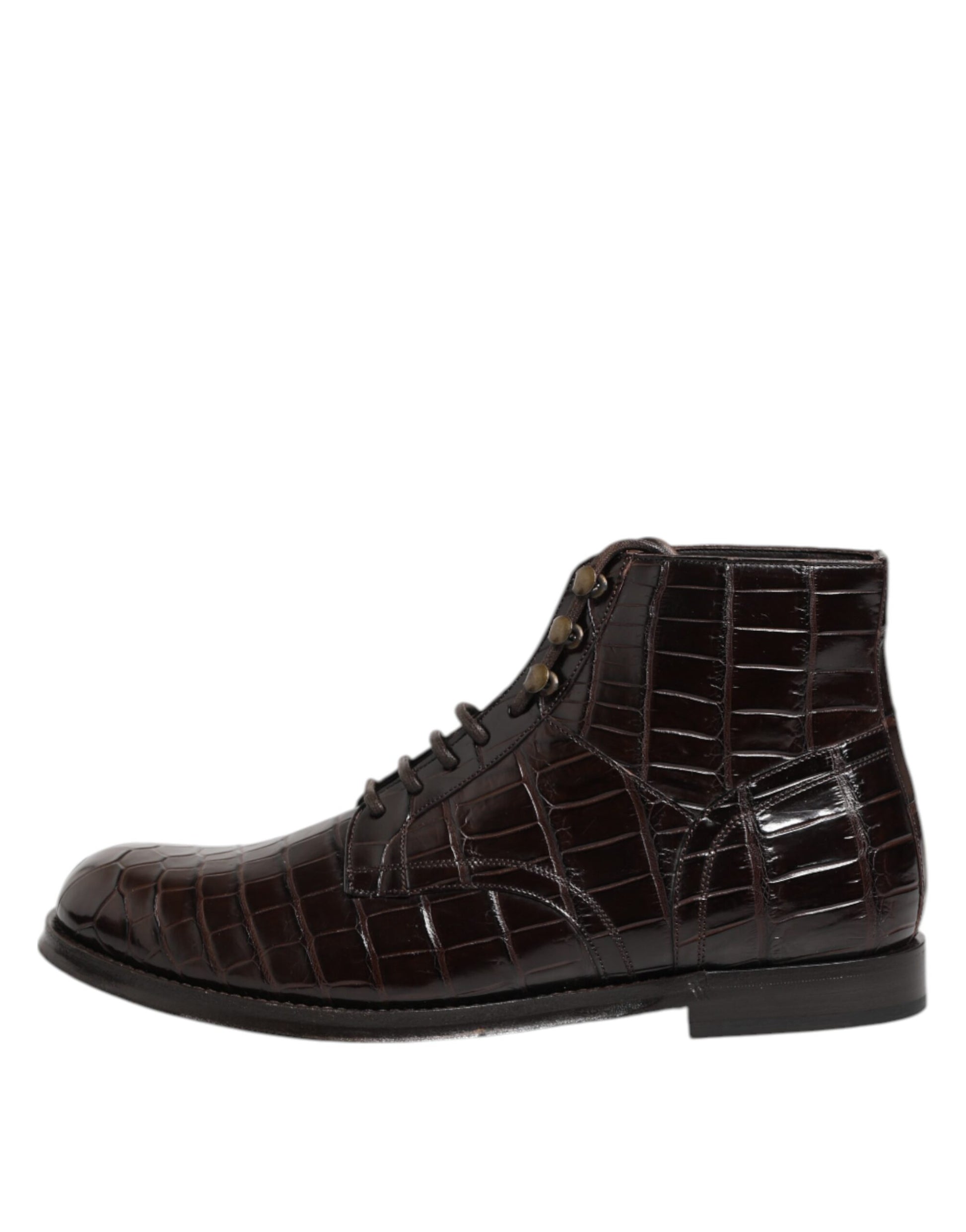 Dolce & Gabbana Dark Brown Crocodile Leather Lace Up Short Boots