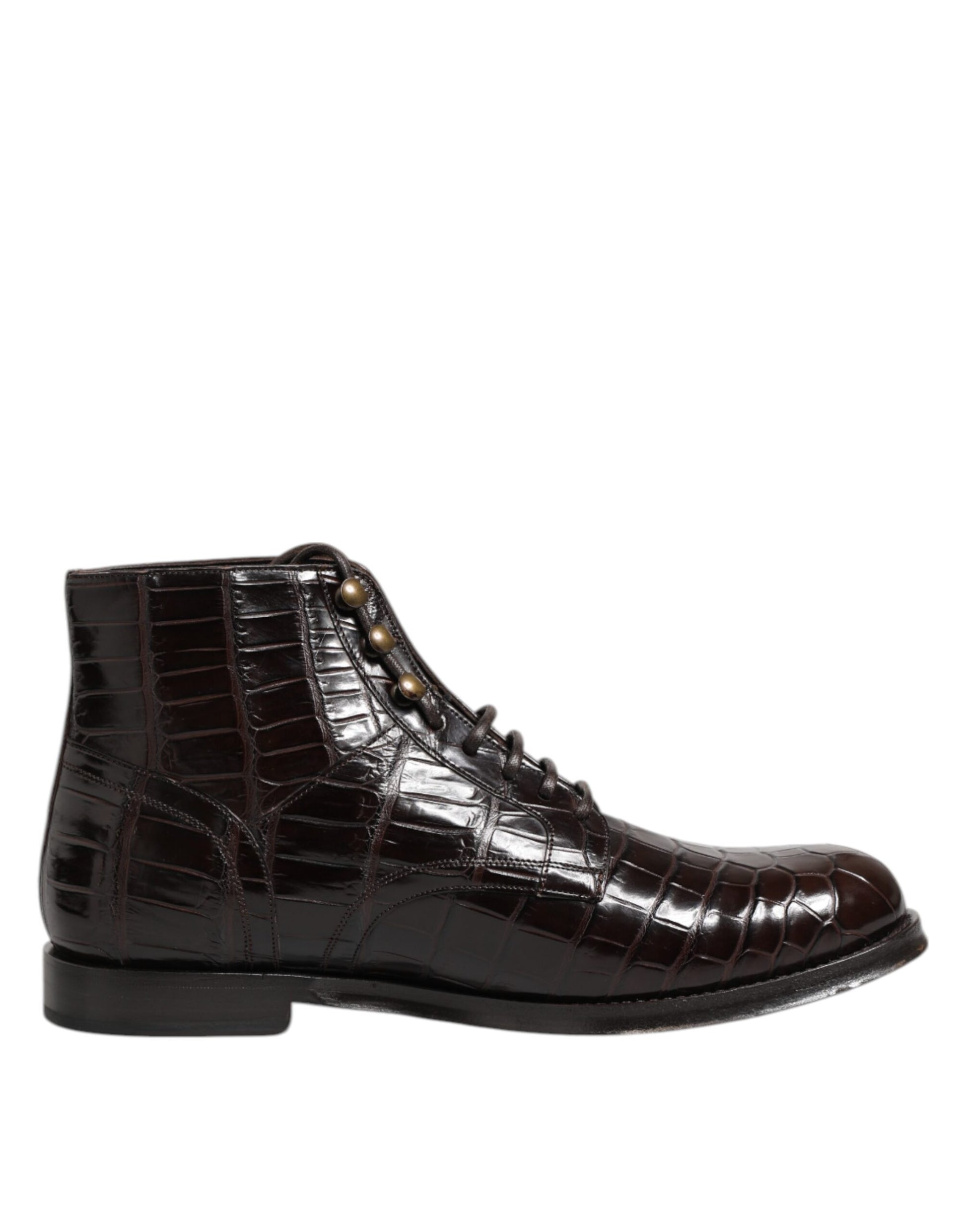 Dolce & Gabbana Dark Brown Crocodile Leather Lace Up Short Boots