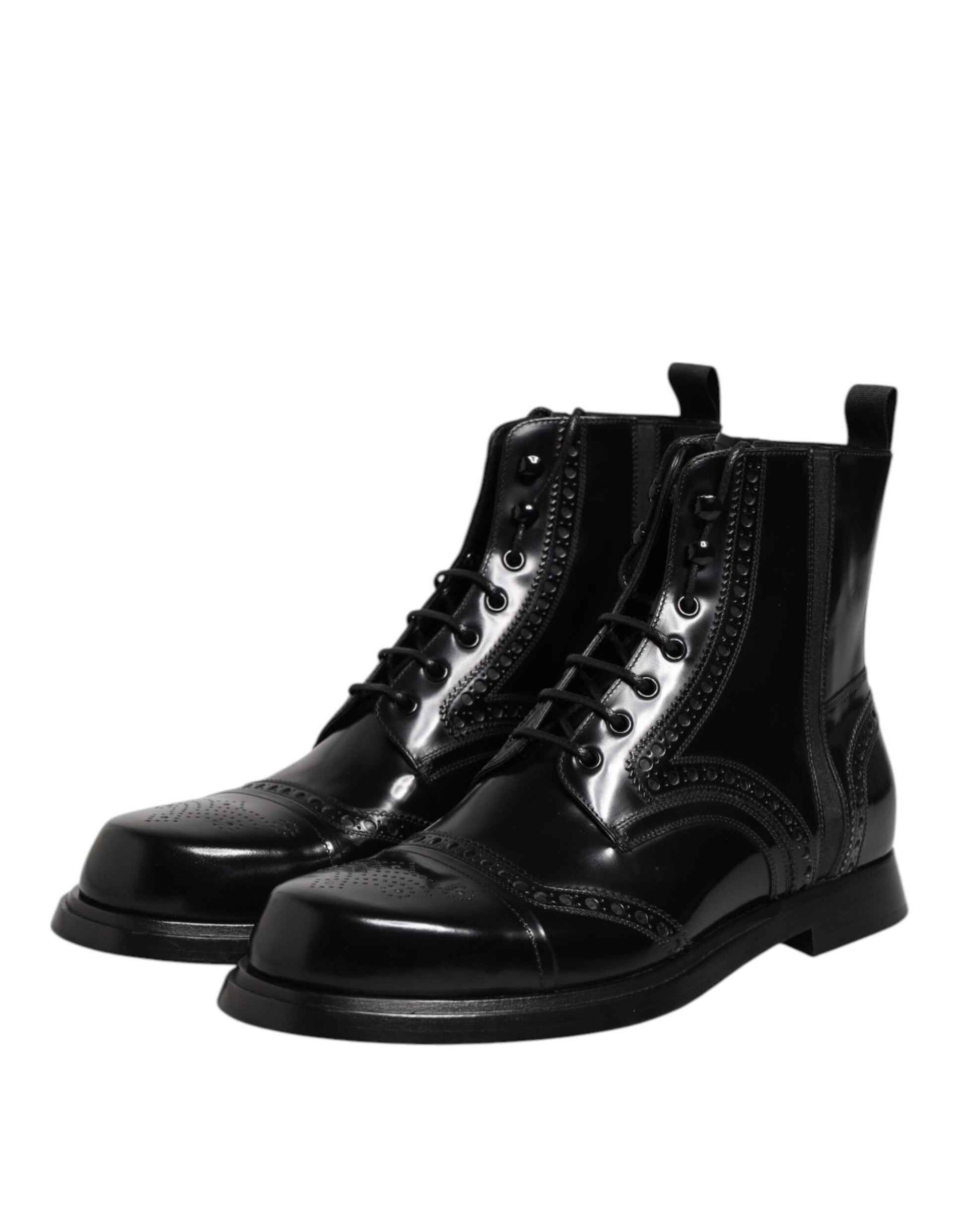 Dolce & Gabbana Black Leather Lace Up Mid Calf Boots