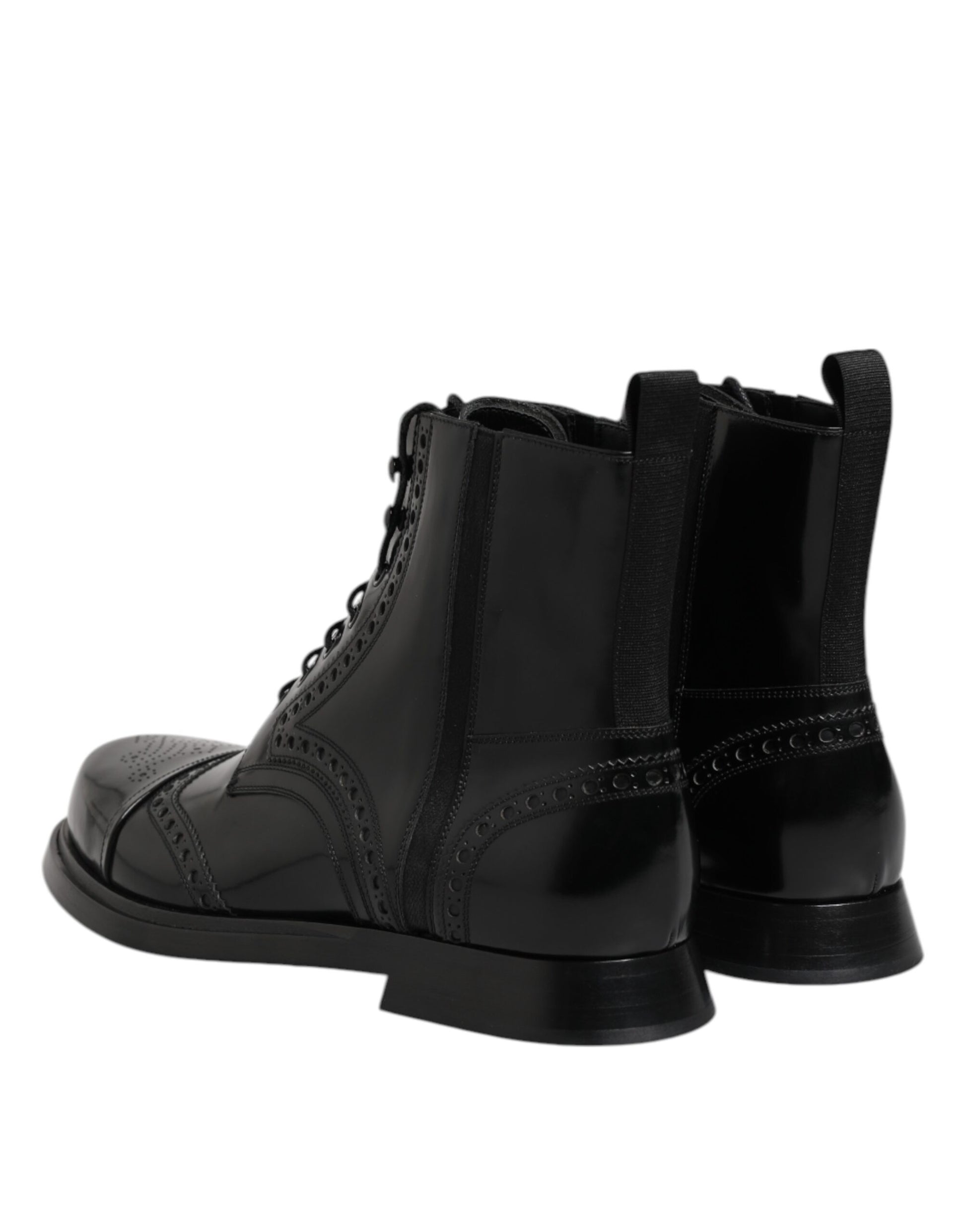 Dolce & Gabbana Black Leather Lace Up Mid Calf Boots