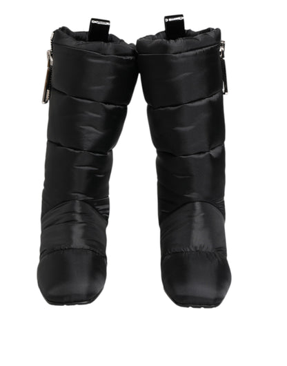 Dolce & Gabbana Black Padded Mid Calf Logo Heel Boots