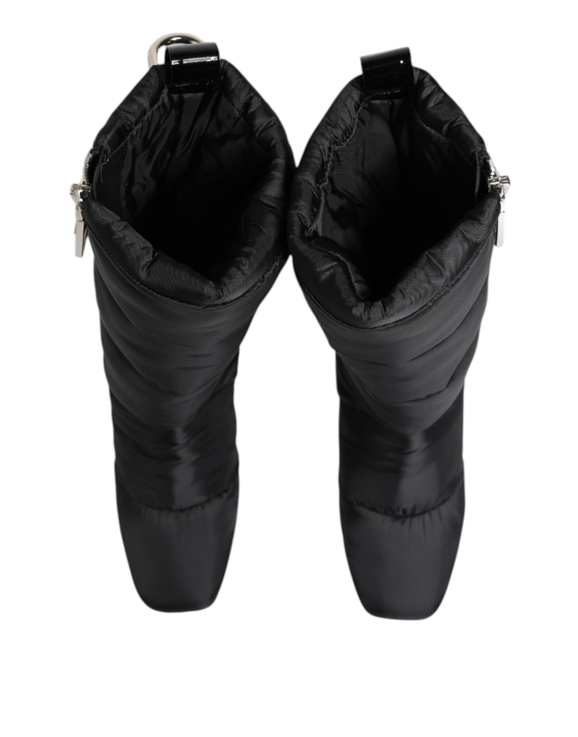 Dolce & Gabbana Black Padded Mid Calf Logo Heel Boots
