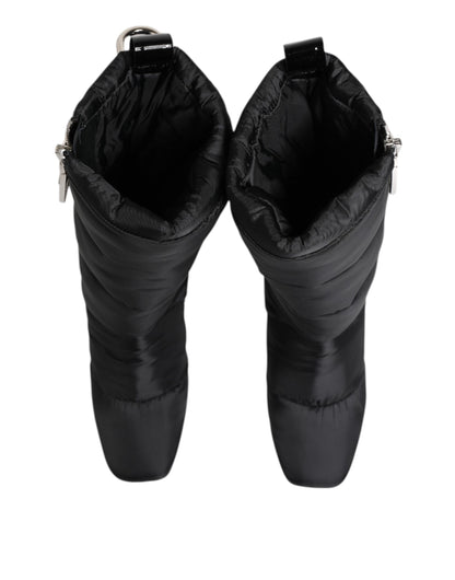 Dolce & Gabbana Black Padded Mid Calf Logo Heel Boots