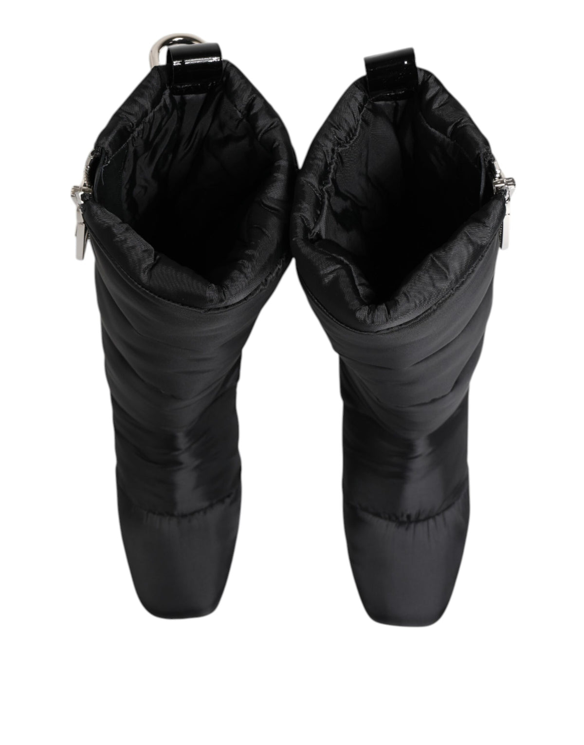 Dolce & Gabbana Black Padded Mid Calf Logo Heel Boots