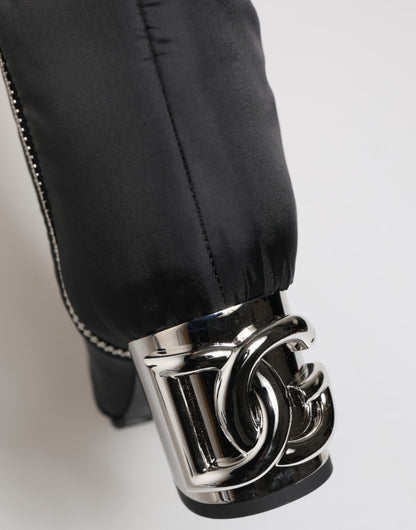 Dolce & Gabbana Black Padded Mid Calf Logo Heel Boots