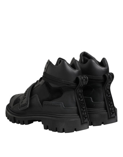Dolce & Gabbana Black Leather Trekking Sneakers