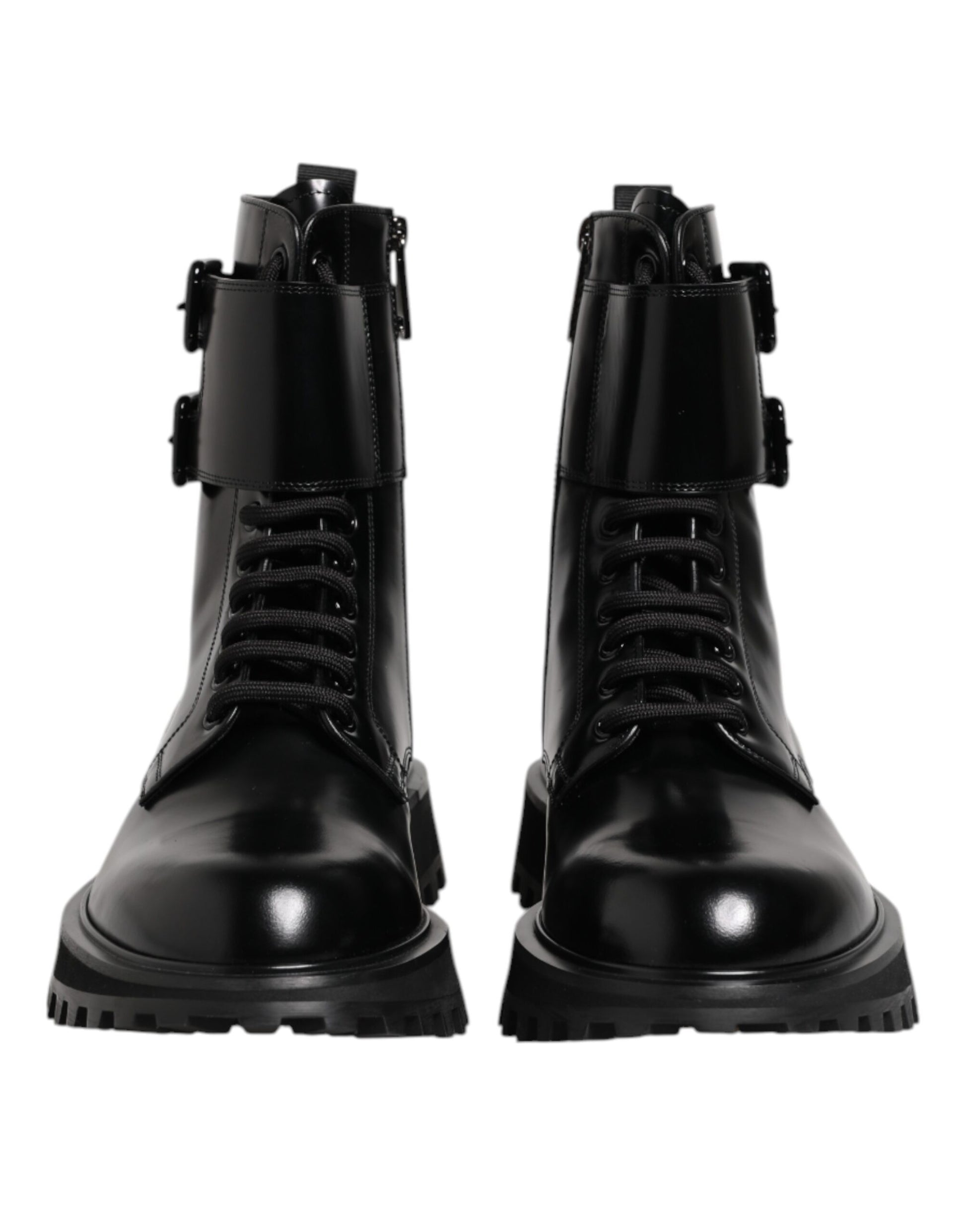 Dolce & Gabbana Black Leather Lace Up Mid Calf Boots