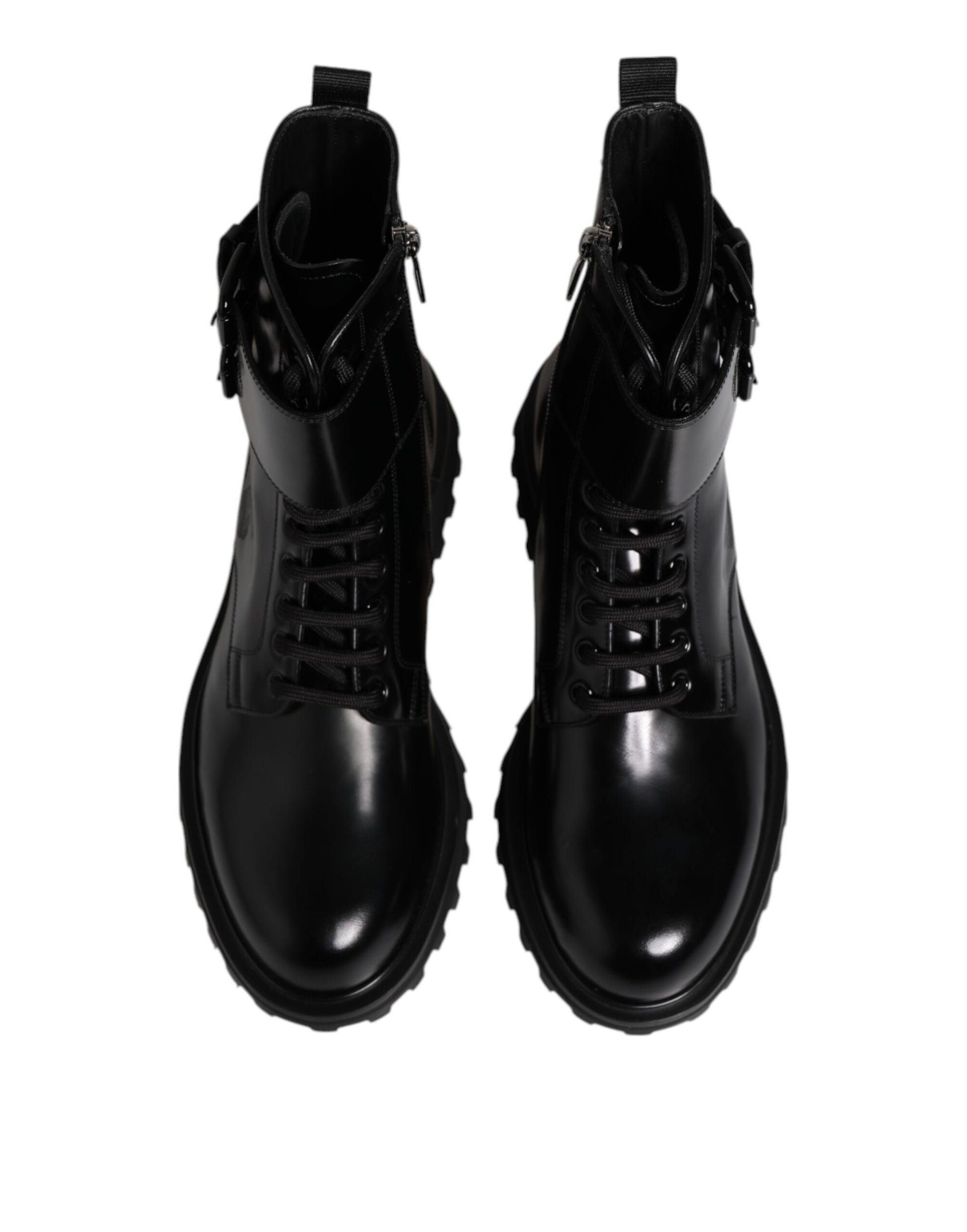 Dolce & Gabbana Black Leather Lace Up Mid Calf Boots
